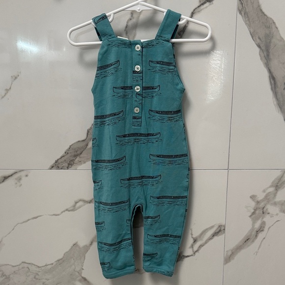 Kate Quinn Teal Overalls with Canoe Design, Button Down Details Backside 6-12 M - Picture 4 of 5